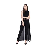 Stylish Black Color Solid Sleeveless Mandarin Collar Georgette Maxi Dress-thumb2