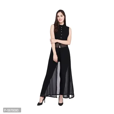 Stylish Black Color Solid Sleeveless Mandarin Collar Georgette Maxi Dress-thumb3