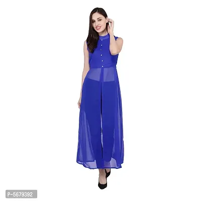Stylish Royal Blue Color Solid Sleeveless Mandarin Collar Georgette Maxi Dress