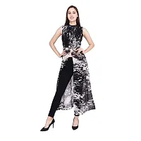 Stylish Sleeveless Mandarin Collar Black Color Printed Georgette Maxi Dress-thumb2