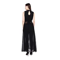 Stylish Black Color Solid Sleeveless Mandarin Collar Georgette Maxi Dress-thumb1
