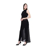 Stylish Black Color Solid Sleeveless Mandarin Collar Georgette Maxi Dress-thumb4