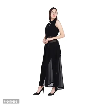 Stylish Black Color Solid Sleeveless Mandarin Collar Georgette Maxi Dress-thumb5