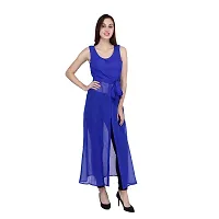 Stylish Solid Sleeveless Royal Blue Color Round Neck Georgette Maxi Dress-thumb4