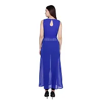 Stylish Solid Sleeveless Royal Blue Color Round Neck Georgette Maxi Dress-thumb1