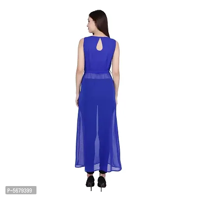 Stylish Solid Sleeveless Royal Blue Color Round Neck Georgette Maxi Dress-thumb2