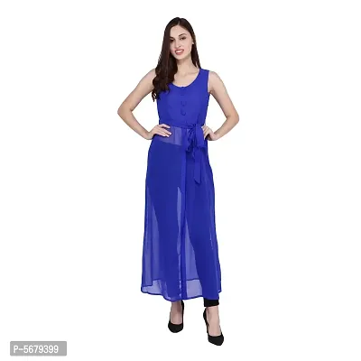 Stylish Solid Sleeveless Royal Blue Color Round Neck Georgette Maxi Dress