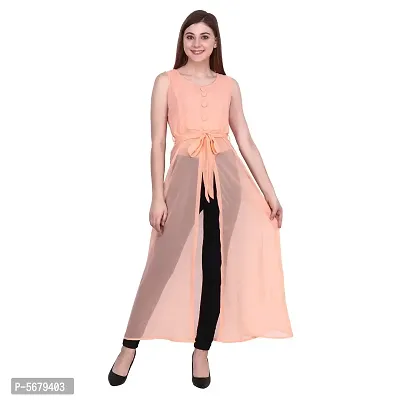 Stylish Solid Sleeveless Peach Color Round Neck Georgette Maxi Dress