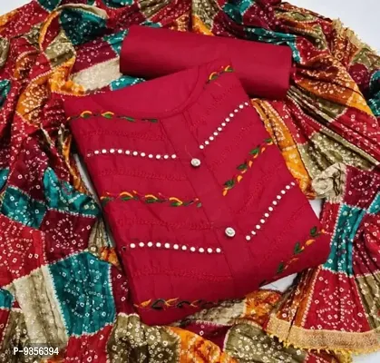 Red Cotton Embroidered Unstitched Dress Material For Women