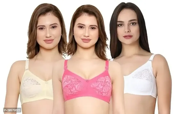 Stylish Cotton Hosiery Lace Bras For Women- Pack Of 3-thumb0