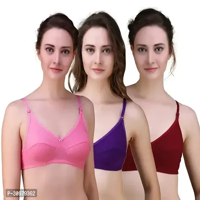 Stylish Cotton Spandex Solid Bras For Women- Pack Of 3-thumb0