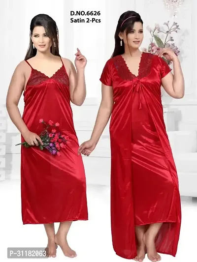 Comfortable Red Satin Gowns For Women-thumb0