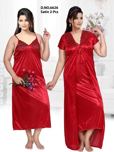 Designer 2-IN-1 Satin Night Gown With Robe