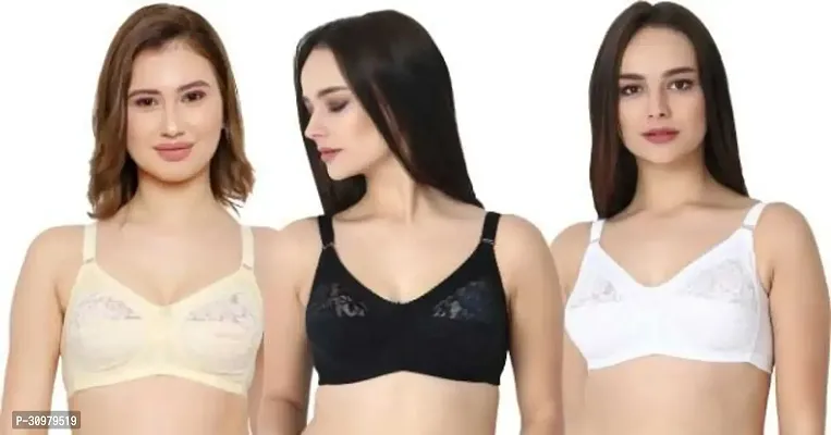 Stylish Polycotton Lace Bras For Women- Pack Of 3