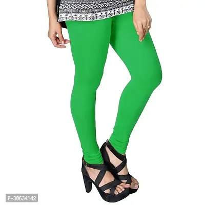 Elegant Green Cotton Solid Leggings For Women