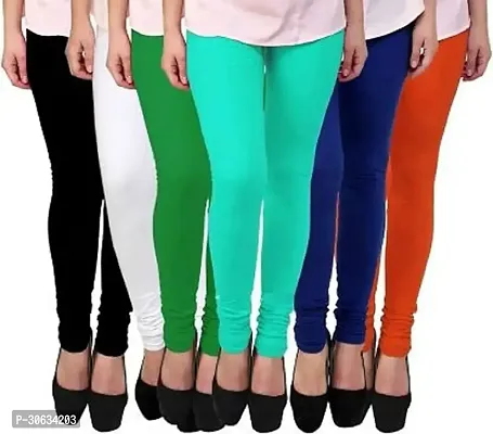 Elegant Multicoloured Cotton Lycra Solid Leggings For Women Pack Of 6