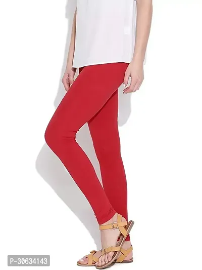 Elegant Red Cotton Solid Leggings For Women