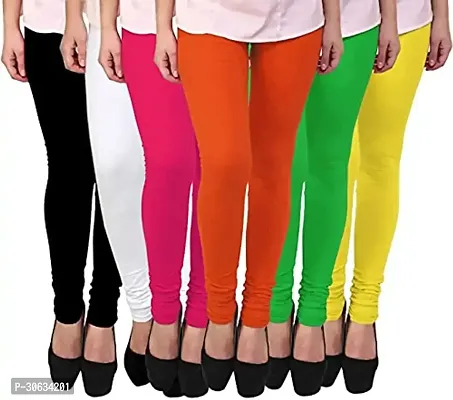 Elegant Multicoloured Cotton Lycra Solid Leggings For Women Pack Of 6-thumb0