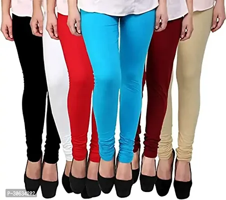 Elegant Multicoloured Cotton Lycra Solid Leggings For Women Pack Of 6-thumb0