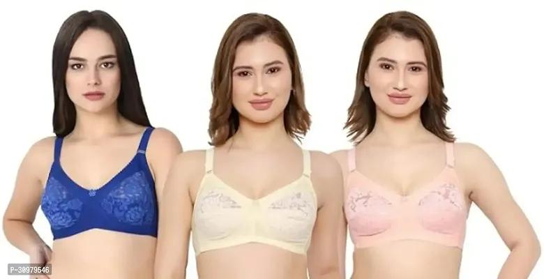 Stylish Cotton Hosiery Lace Bras For Women- Pack Of 3-thumb0