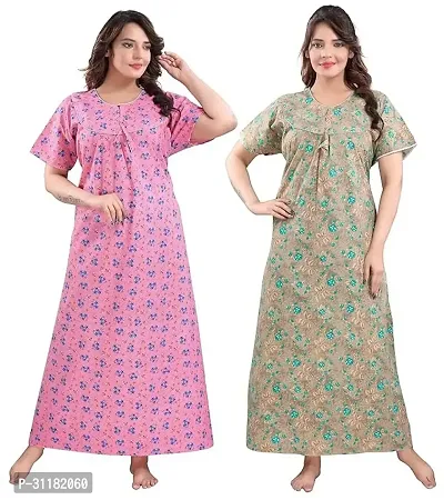 Comfortable Multicoloured Cotton Hosiery Gowns For Women Pack Of 2