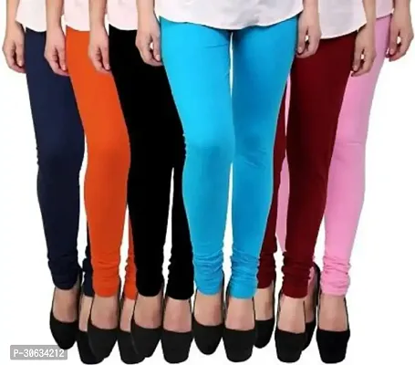 Elegant Multicoloured Cotton Lycra Solid Leggings For Women Pack Of 6-thumb0