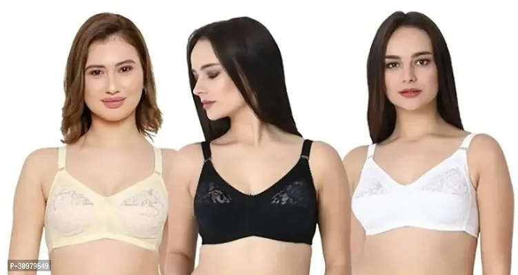 Stylish Cotton Hosiery Lace Bras For Women- Pack Of 3-thumb0