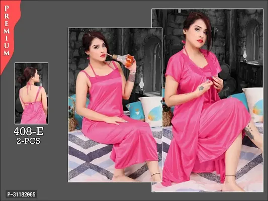 Comfortable Pink Satin Nightdress For Women-thumb0