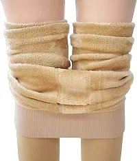 Stylish Beige Fleece  Leggings For Women-thumb2