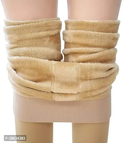 Stylish Beige Fleece  Leggings For Women-thumb3