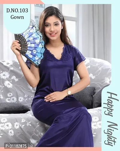 Comfortable Purple Satin Gowns For Women-thumb0