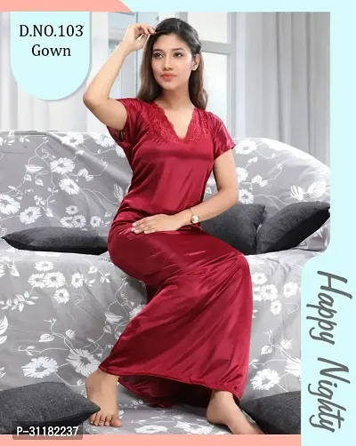 Comfortable Maroon Satin Gowns For Women-thumb0