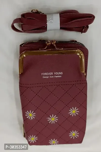 Stylish Maroon PU Embroidered Sling Bags For Women-thumb0