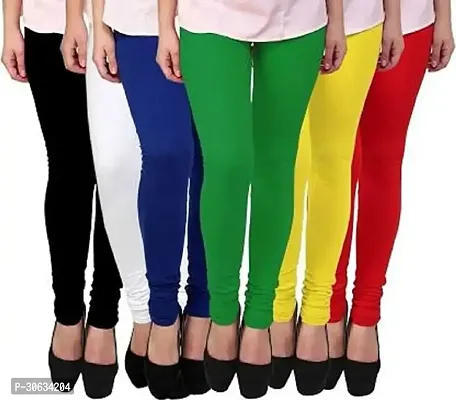 Elegant Multicoloured Cotton Lycra Solid Leggings For Women Pack Of 6-thumb0