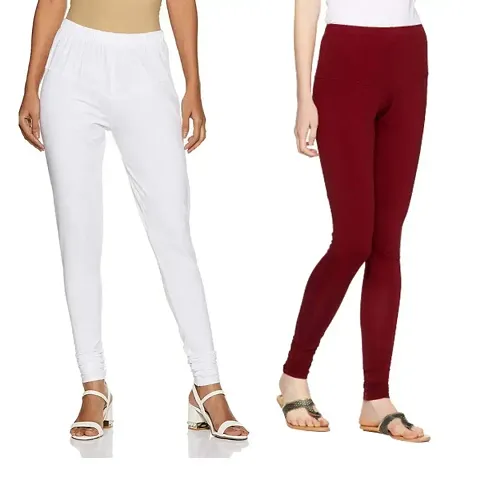 Stylish Cotton Solid Leggings For Women - Pack Of 2