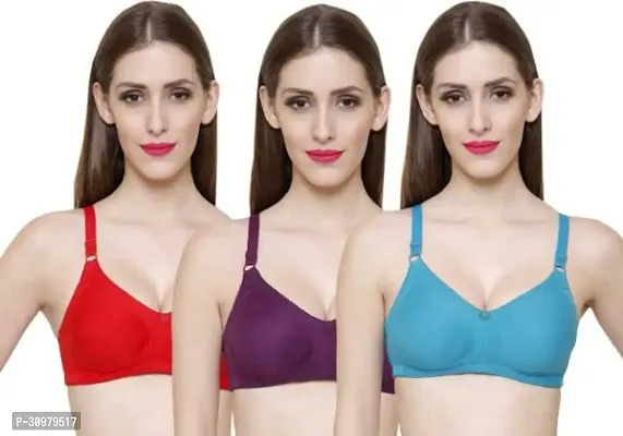 Stylish Cotton Blend Solid Bras For Women- Pack Of 3