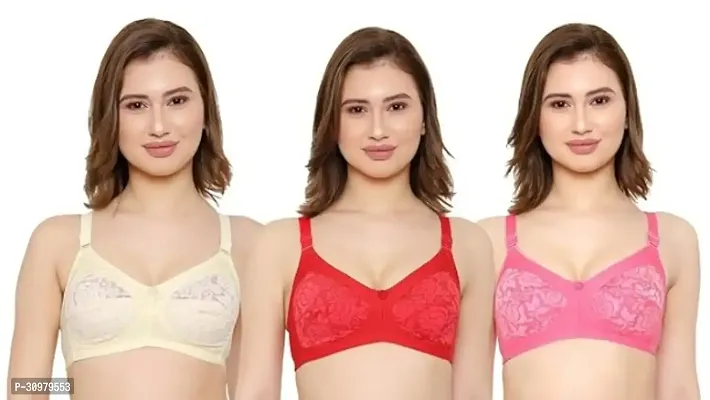 Stylish Cotton Hosiery Lace Bras For Women- Pack Of 3-thumb0