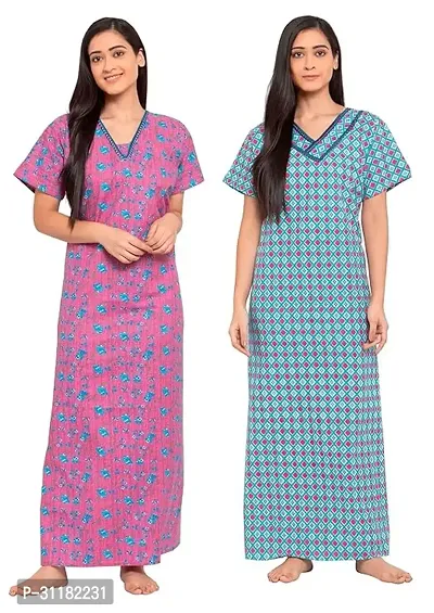 Comfortable Multicoloured Cotton Hosiery Gowns For Women Pack Of 2