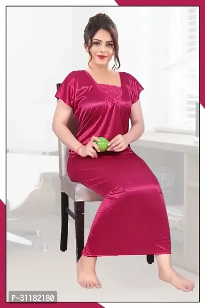 Comfortable Maroon Satin Gowns For Women-thumb0