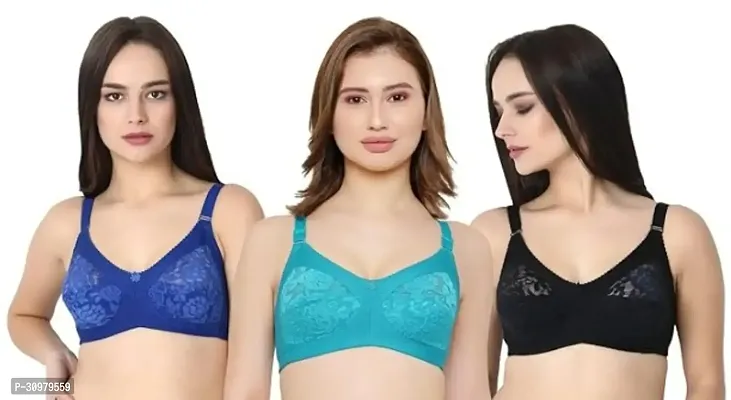 Stylish Cotton Hosiery Lace Bras For Women- Pack Of 3-thumb0