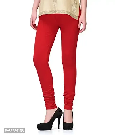 Elegant Red Cotton Solid Leggings For Women