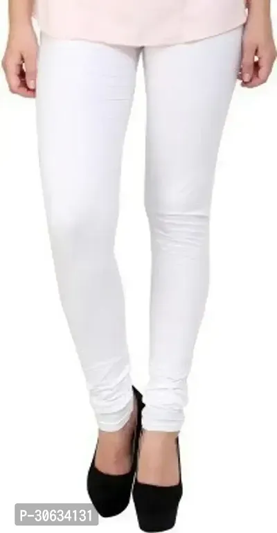 Elegant White Cotton Solid Leggings For Women-thumb0