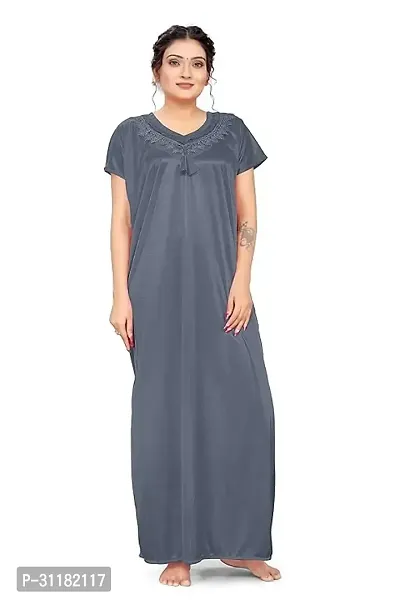 Comfortable Grey Satin Gowns For Women-thumb0