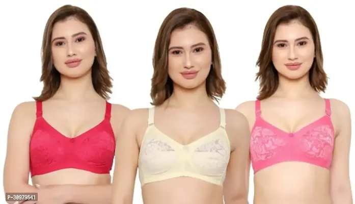 Stylish Cotton Hosiery Lace Bras For Women- Pack Of 3-thumb0