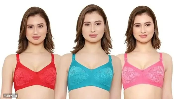 Stylish Cotton Hosiery Lace Bras For Women- Pack Of 3-thumb0