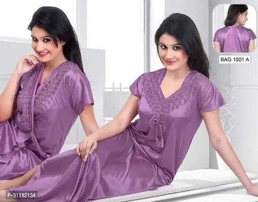 Comfortable Purple Cotton Spandex Nightdress For Women-thumb0