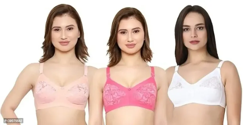 Stylish Cotton Hosiery Lace Bras For Women- Pack Of 3-thumb0