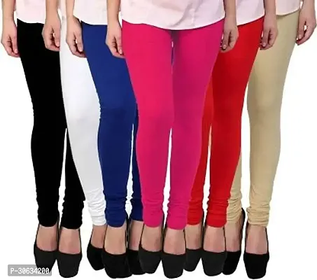 Elegant Multicoloured Cotton Lycra Solid Leggings For Women Pack Of 6