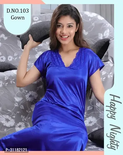 Comfortable Blue Satin Gowns For Women