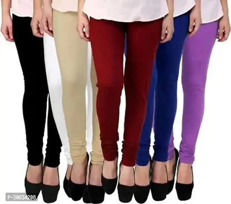 Elegant Multicoloured Cotton Lycra Solid Leggings For Women Pack Of 6